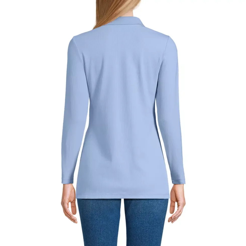 Women's Long Sleeve Polished Rib Button Through Tunic Shirt