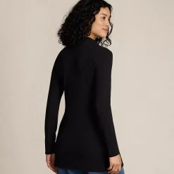 Women's Long Sleeve Polished Rib Button Through Tunic Shirt