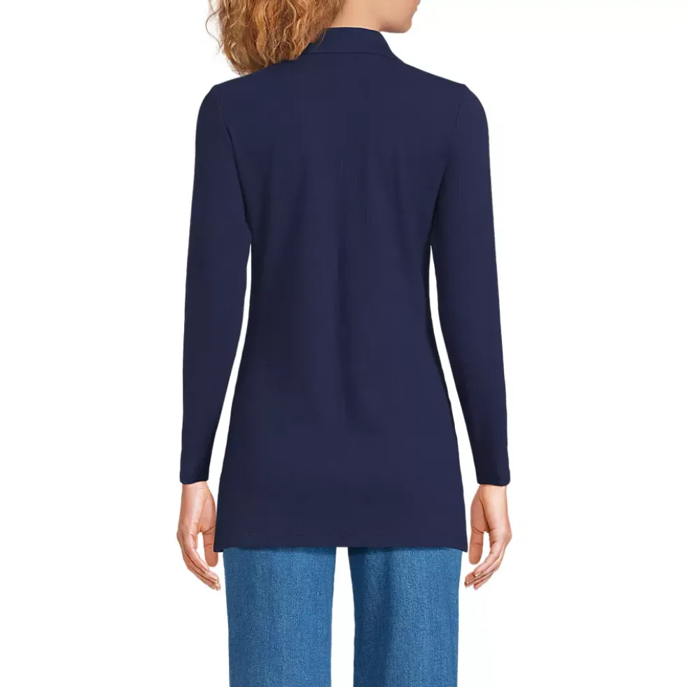 Women's Long Sleeve Polished Rib Button Through Tunic Shirt