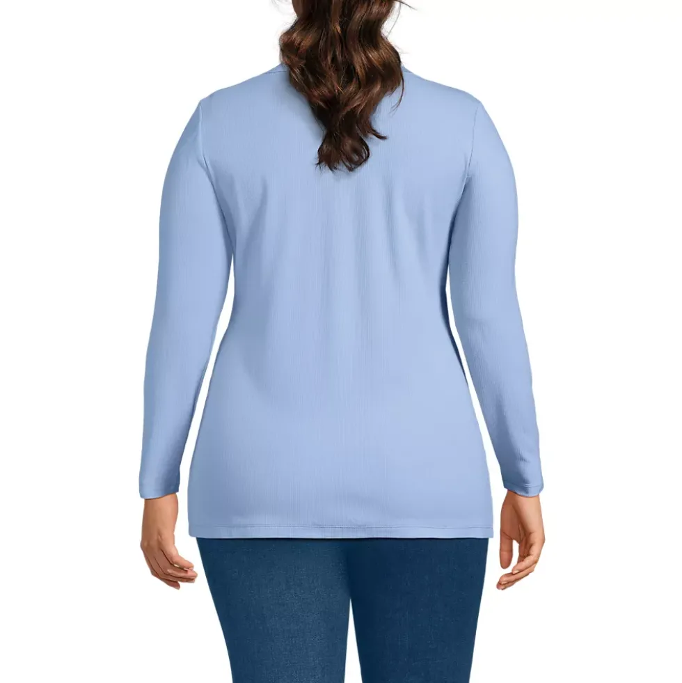 Women's Long Sleeve Polished Rib Button Through Tunic Shirt