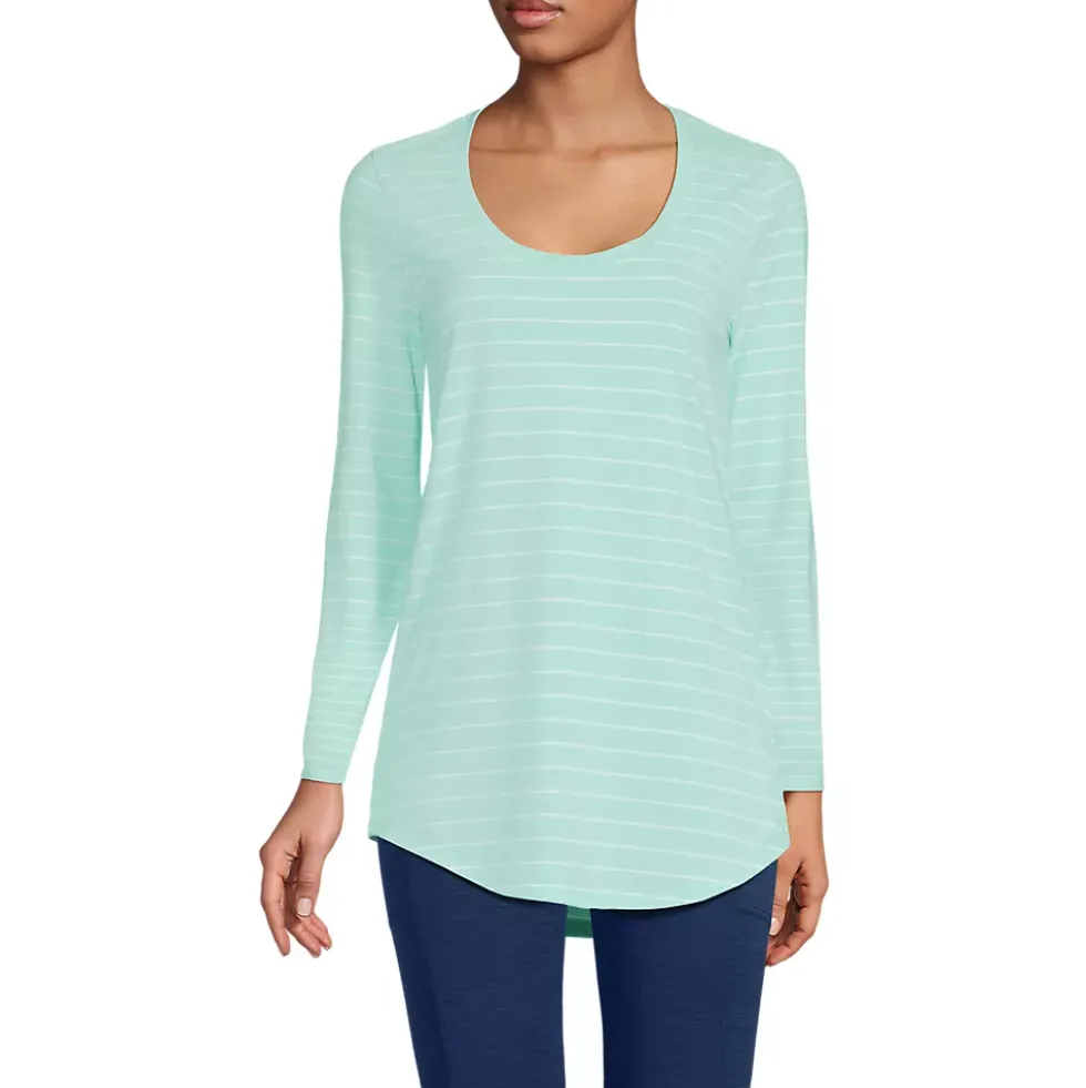 Women's Long Sleeve Power Performance Scoop Neck Curved Hem Tunic Tee