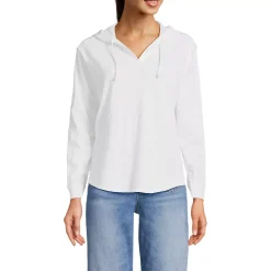 Women's Long Sleeve Slub Hooded Popover
