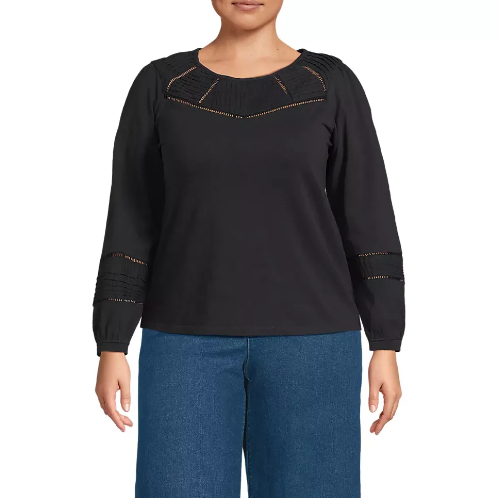 Women's Long Sleeve Slub Pintuck Top