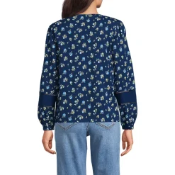 Women's Long Sleeve Slub Pintuck Top