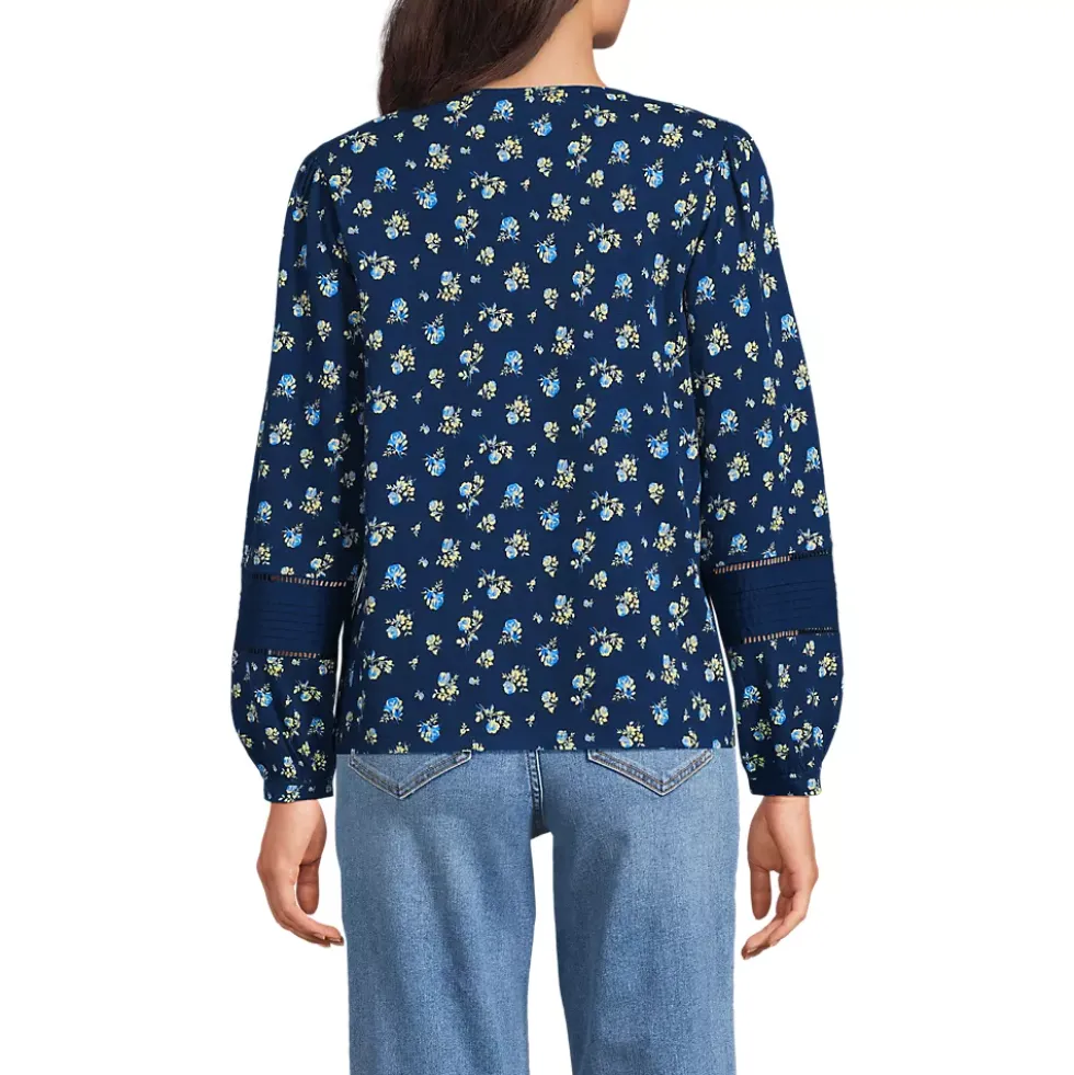 Women's Long Sleeve Slub Pintuck Top