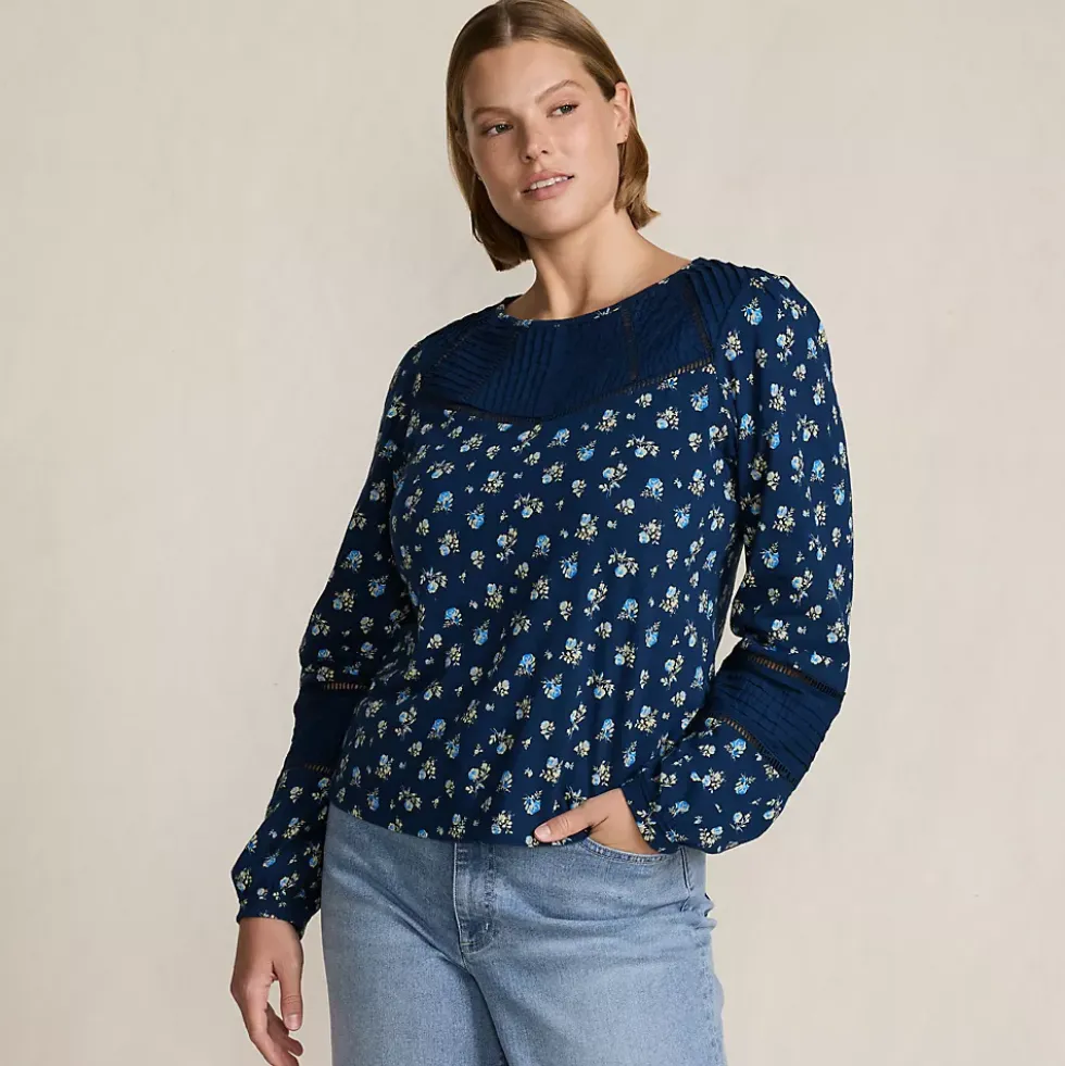 Women's Long Sleeve Slub Pintuck Top