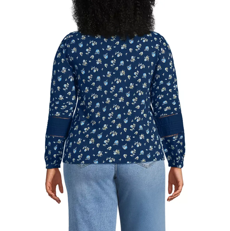Women's Long Sleeve Slub Pintuck Top