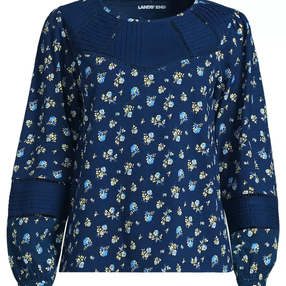 Women's Long Sleeve Slub Pintuck Top