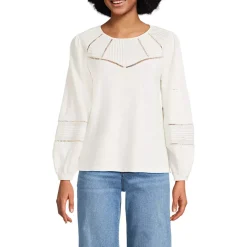 Women's Long Sleeve Slub Pintuck Top