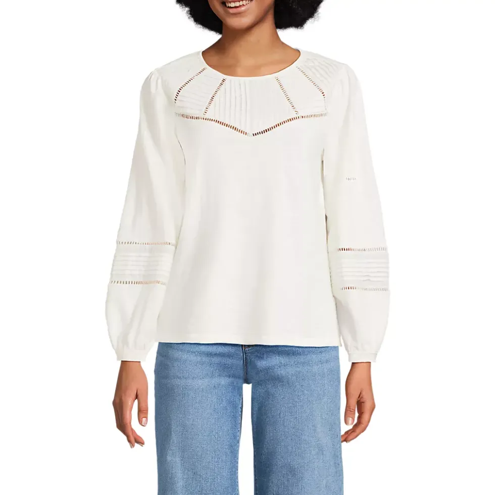 Women's Long Sleeve Slub Pintuck Top