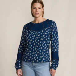 Women's Long Sleeve Slub Pintuck Top