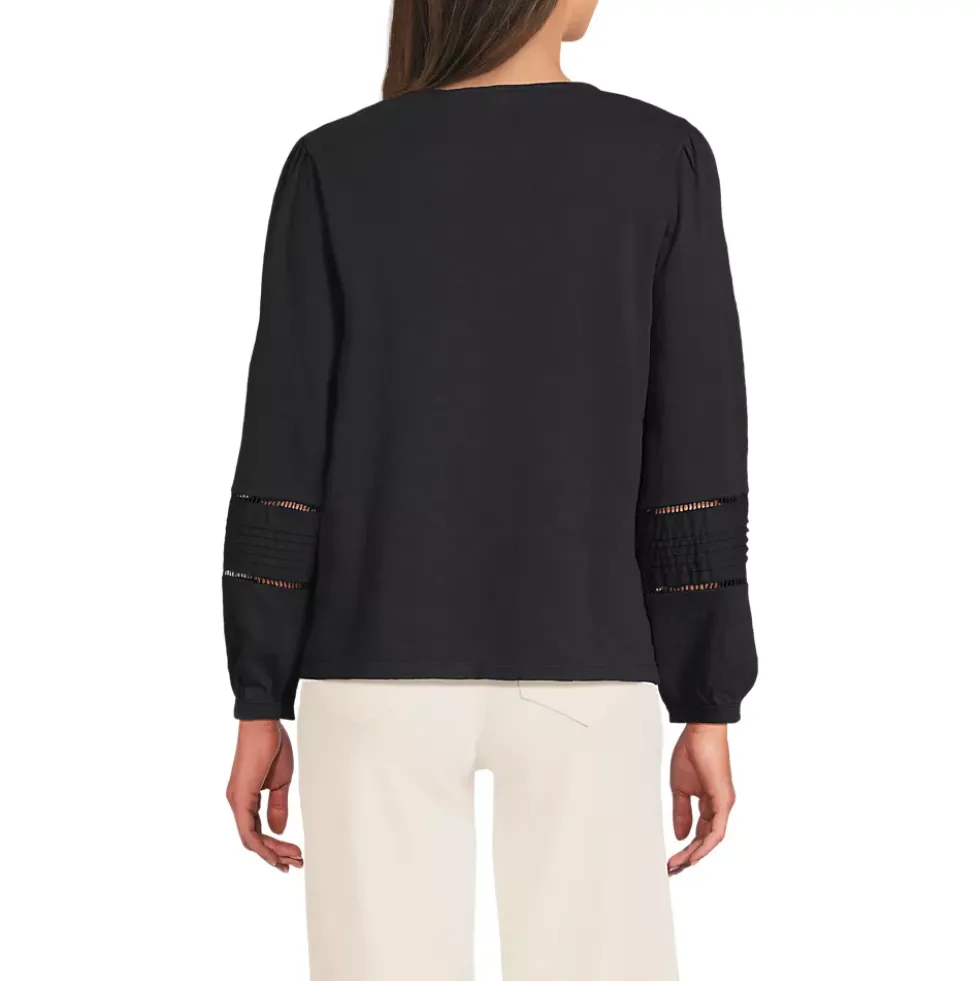 Women's Long Sleeve Slub Pintuck Top