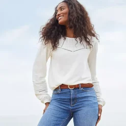 Women's Long Sleeve Slub Pintuck Top
