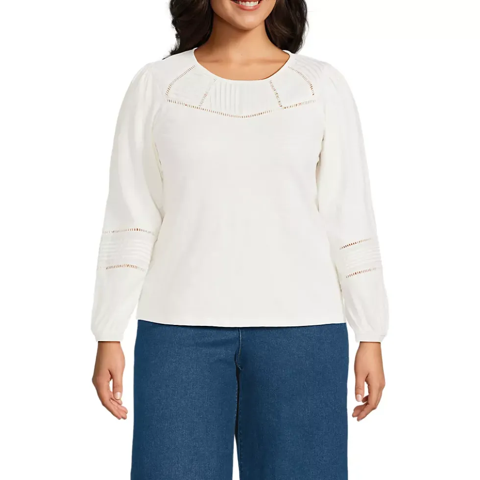 Women's Long Sleeve Slub Pintuck Top