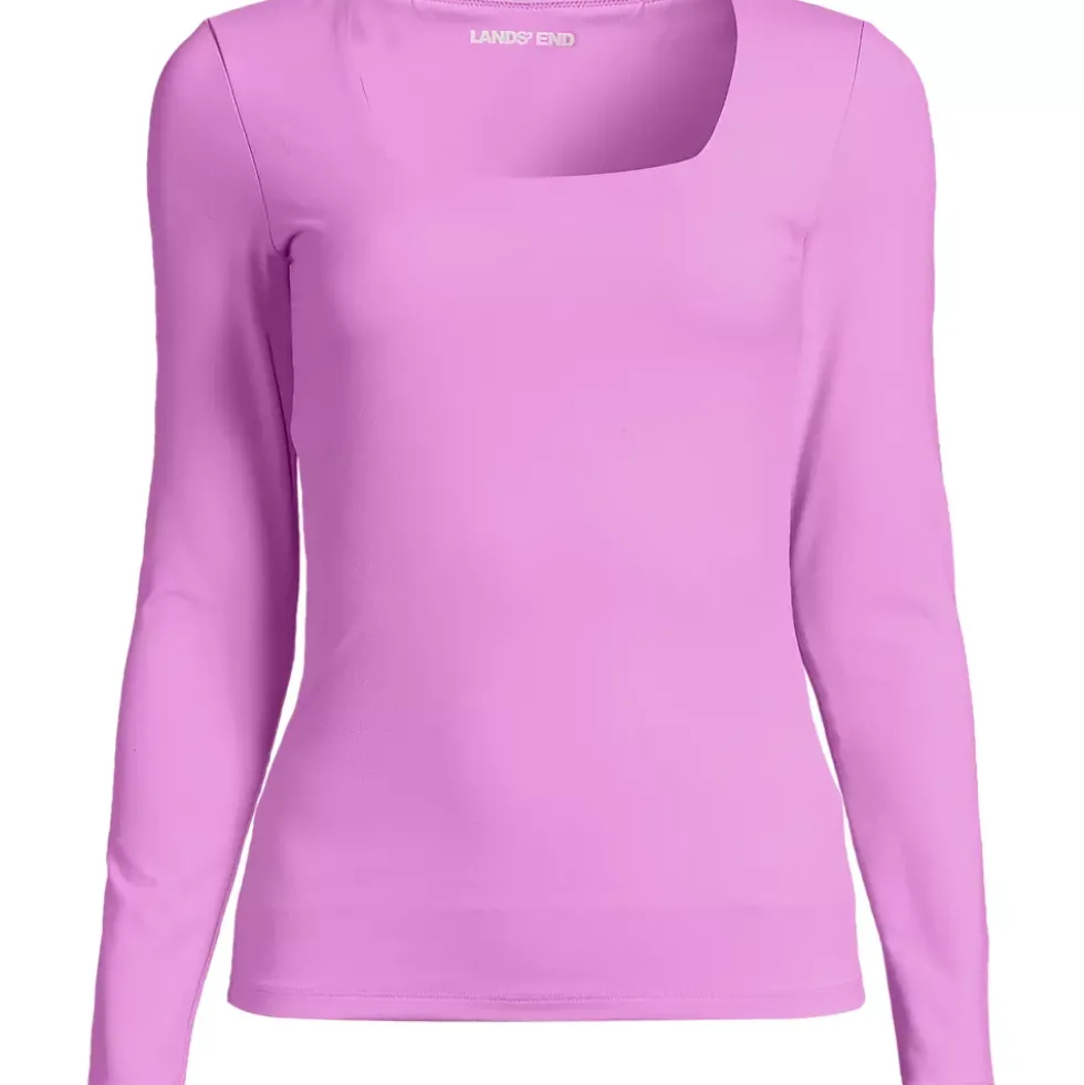 Women's Long Sleeve Tugless Double Layer Square Neck Knit Top