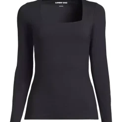 Women's Long Sleeve Tugless Double Layer Square Neck Knit Top