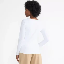 Women's Long Sleeve Tugless Double Layer Square Neck Knit Top