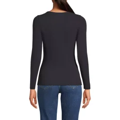 Women's Long Sleeve Tugless Double Layer Square Neck Knit Top
