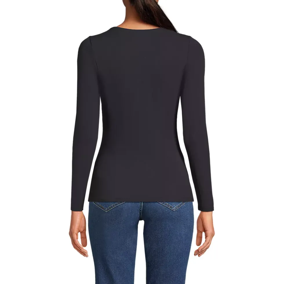 Women's Long Sleeve Tugless Double Layer Square Neck Knit Top