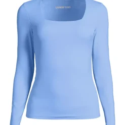 Women's Long Sleeve Tugless Double Layer Square Neck Knit Top
