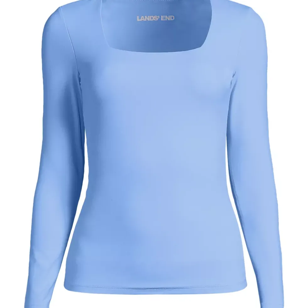 Women's Long Sleeve Tugless Double Layer Square Neck Knit Top