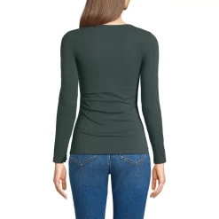 Women's Long Sleeve Tugless Double Layer Square Neck Knit Top