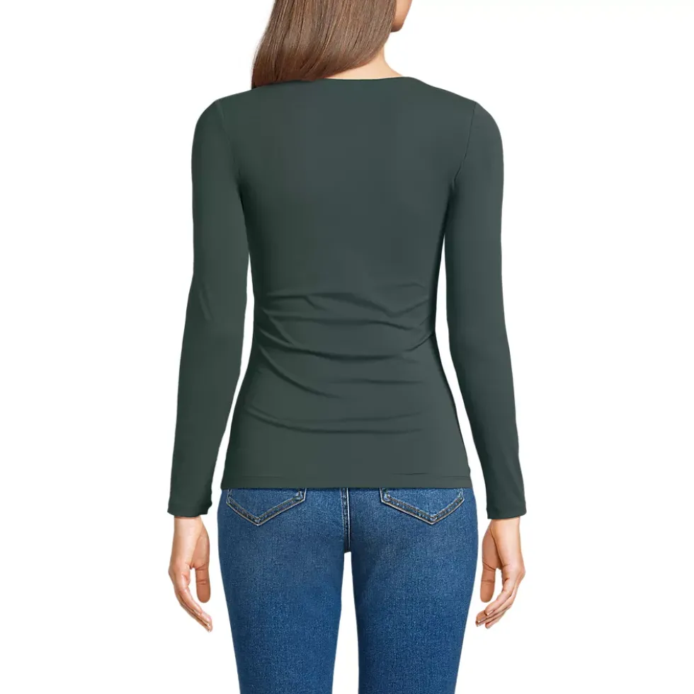 Women's Long Sleeve Tugless Double Layer Square Neck Knit Top