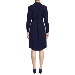 Women's Long Sleeve Twill Below Knee Belted Shirt Dress