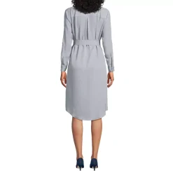 Women's Long Sleeve Twill Below The Knee Belted Print Shirt Dress