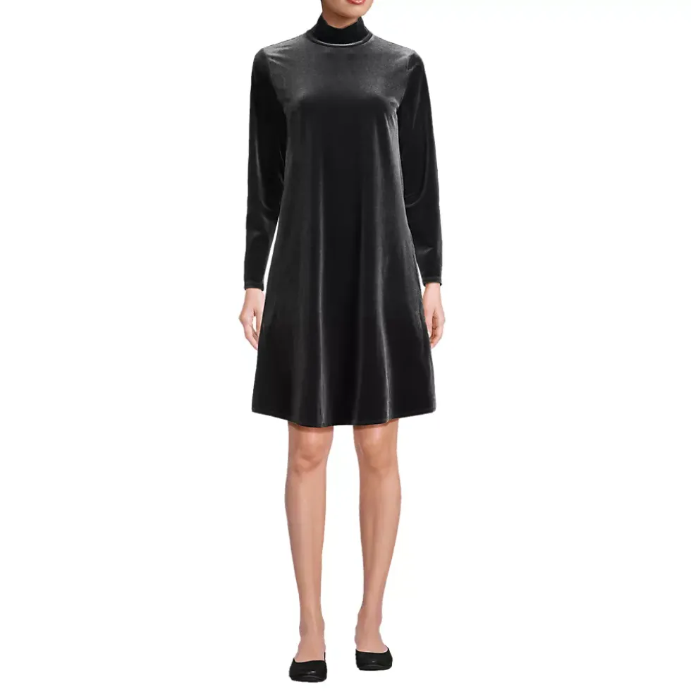 Women's Long Sleeve Velvet Turtleneck Dress