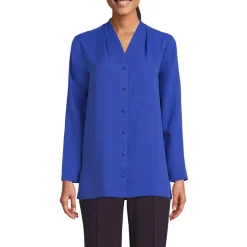 Women's Long Sleeve Vneck Crepe Tunic