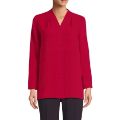 Women's Long Sleeve Vneck Crepe Tunic