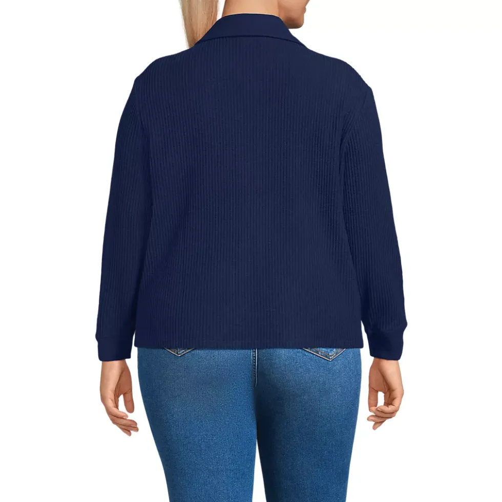 Women's Long Sleeve Waffle Collared Shacket