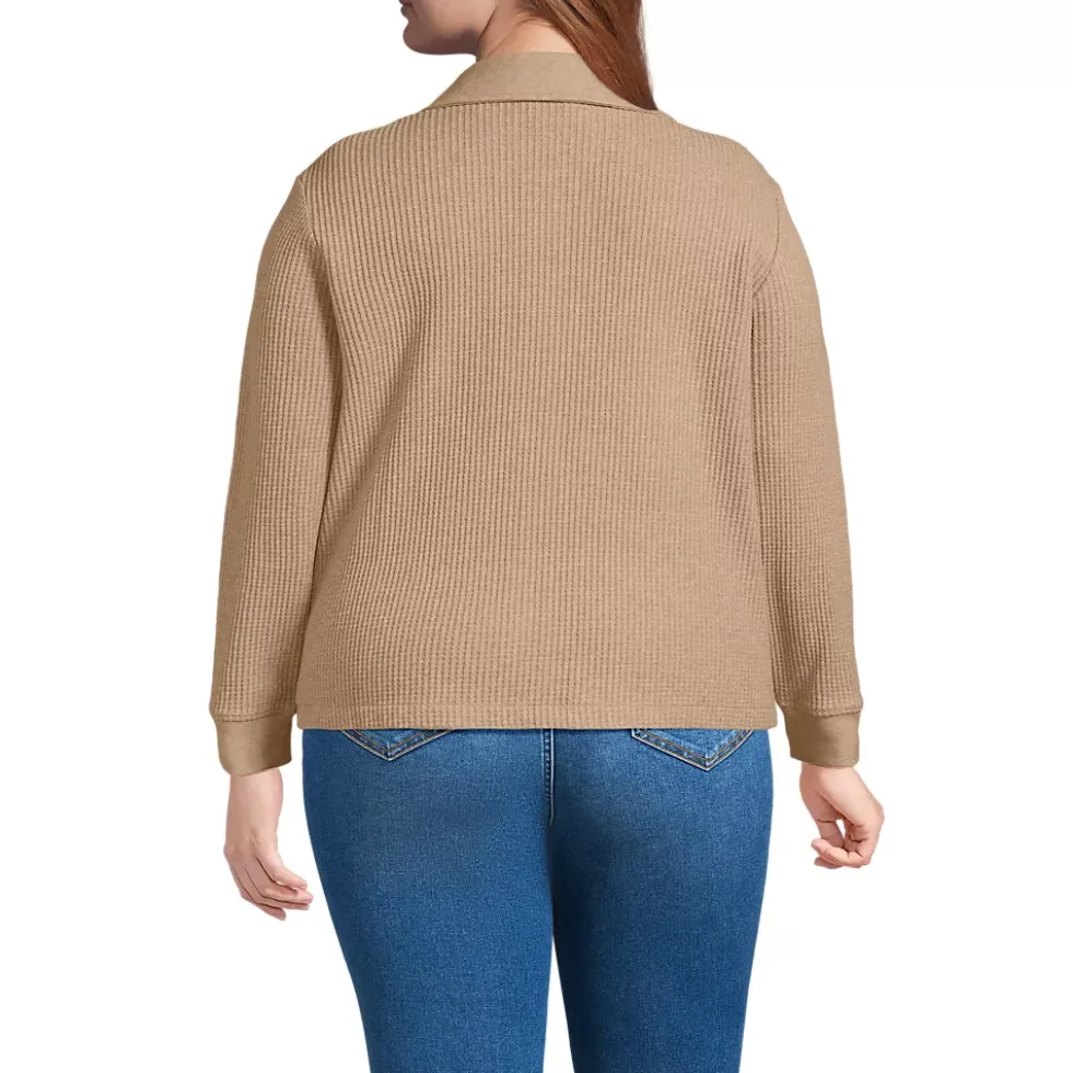 Women's Long Sleeve Waffle Collared Shacket