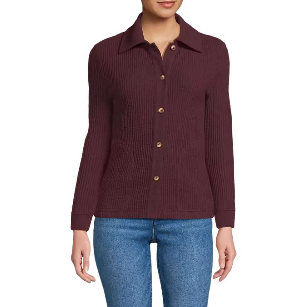 Women's Long Sleeve Waffle Collared Shacket