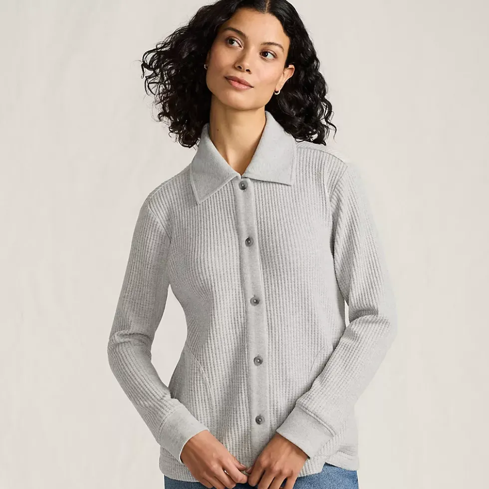 Women's Long Sleeve Waffle Collared Shacket