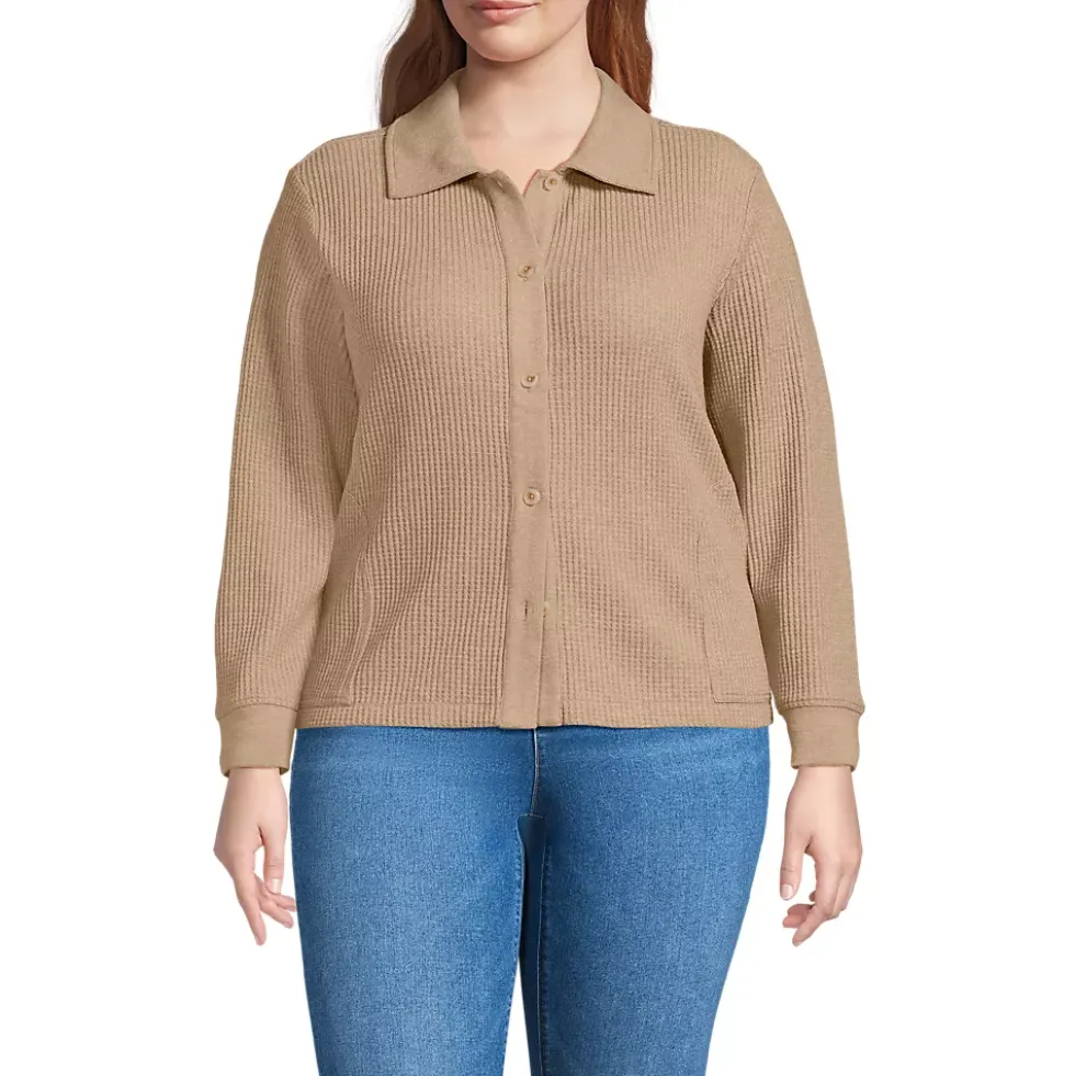 Women's Long Sleeve Waffle Collared Shacket