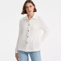 Women's Long Sleeve Waffle Collared Shacket