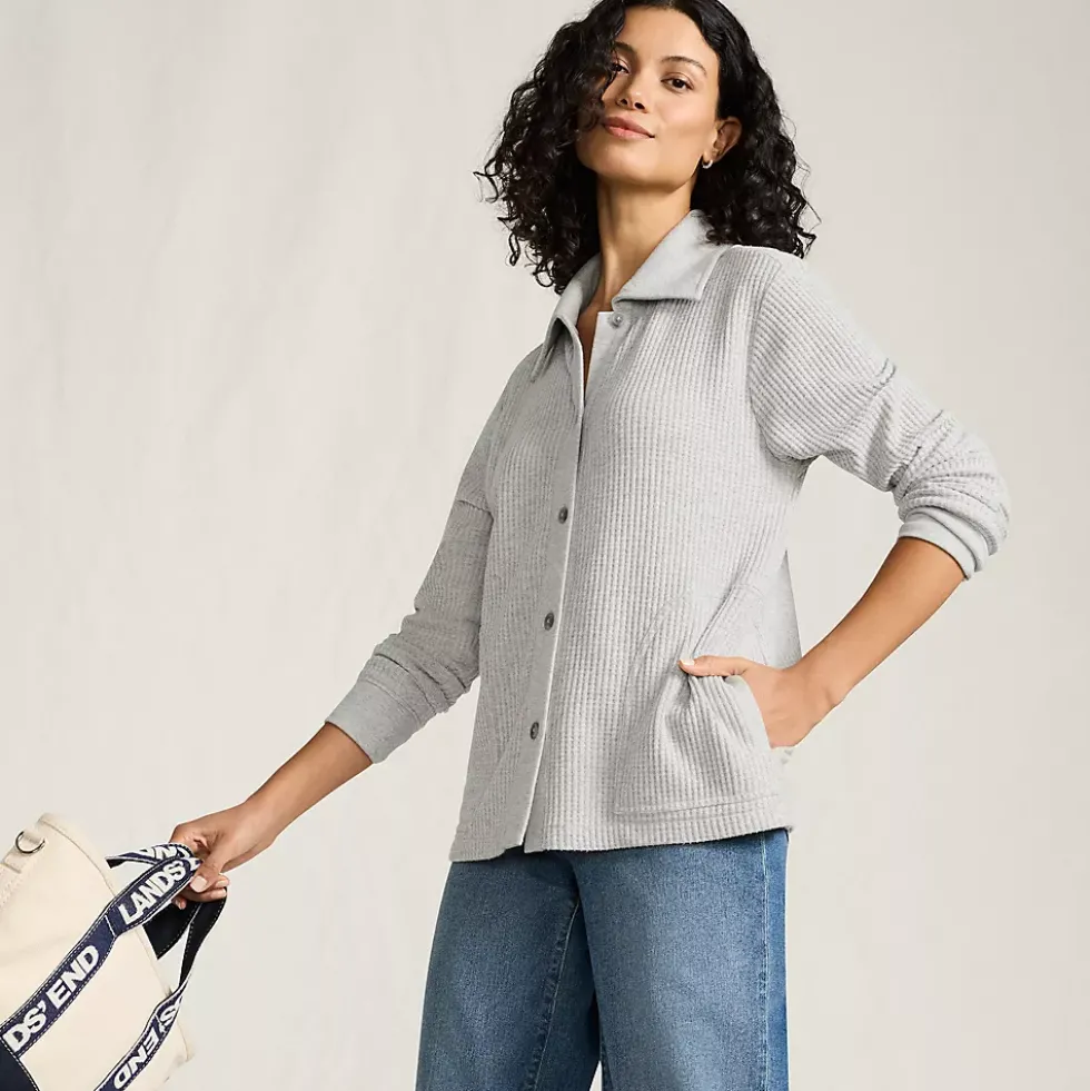 Women's Long Sleeve Waffle Collared Shacket