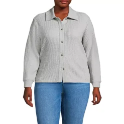 Women's Long Sleeve Waffle Collared Shacket