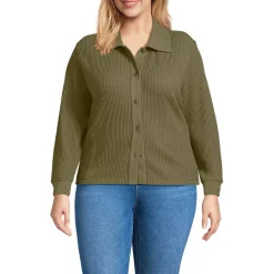 Women's Long Sleeve Waffle Collared Shacket