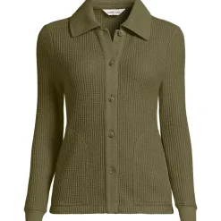 Women's Long Sleeve Waffle Collared Shacket
