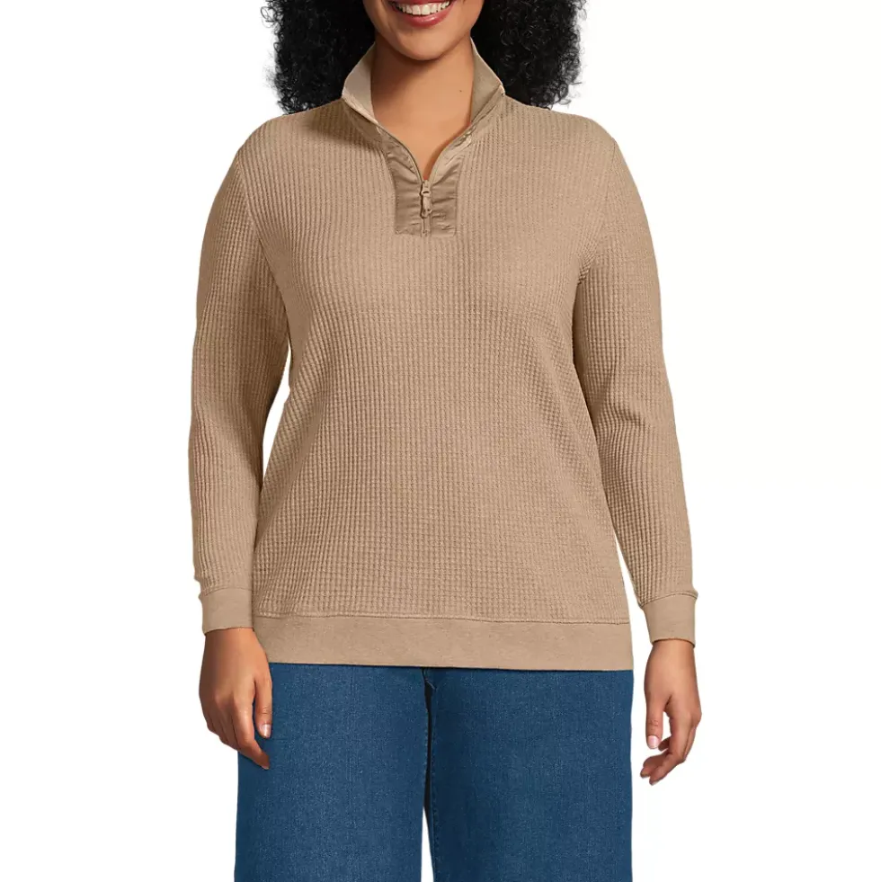 Women's Long Sleeve Waffle Quarter Zip Pullover