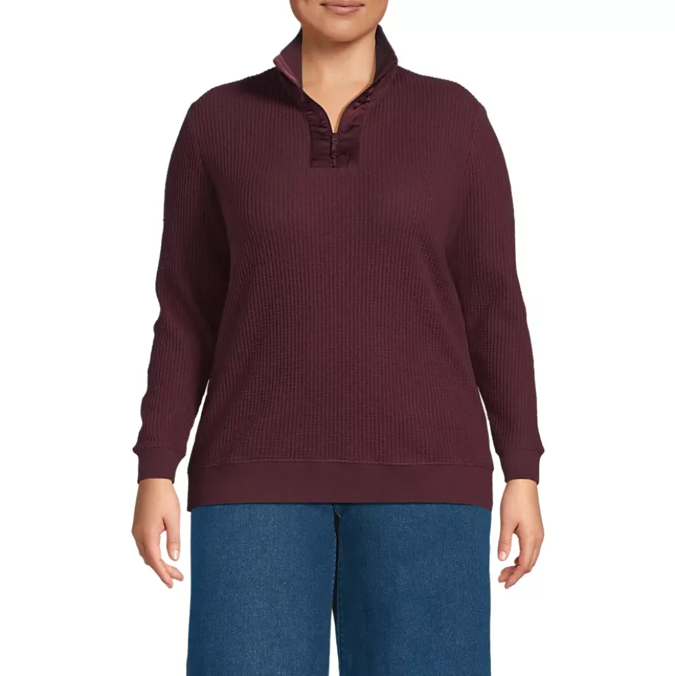 Women's Long Sleeve Waffle Quarter Zip Pullover