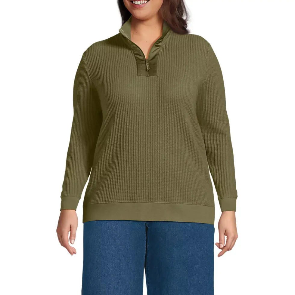 Women's Long Sleeve Waffle Quarter Zip Pullover