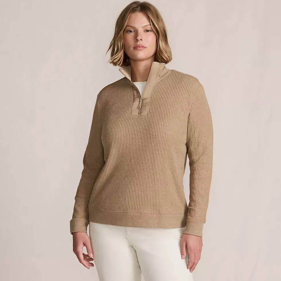 Women's Long Sleeve Waffle Quarter Zip Pullover