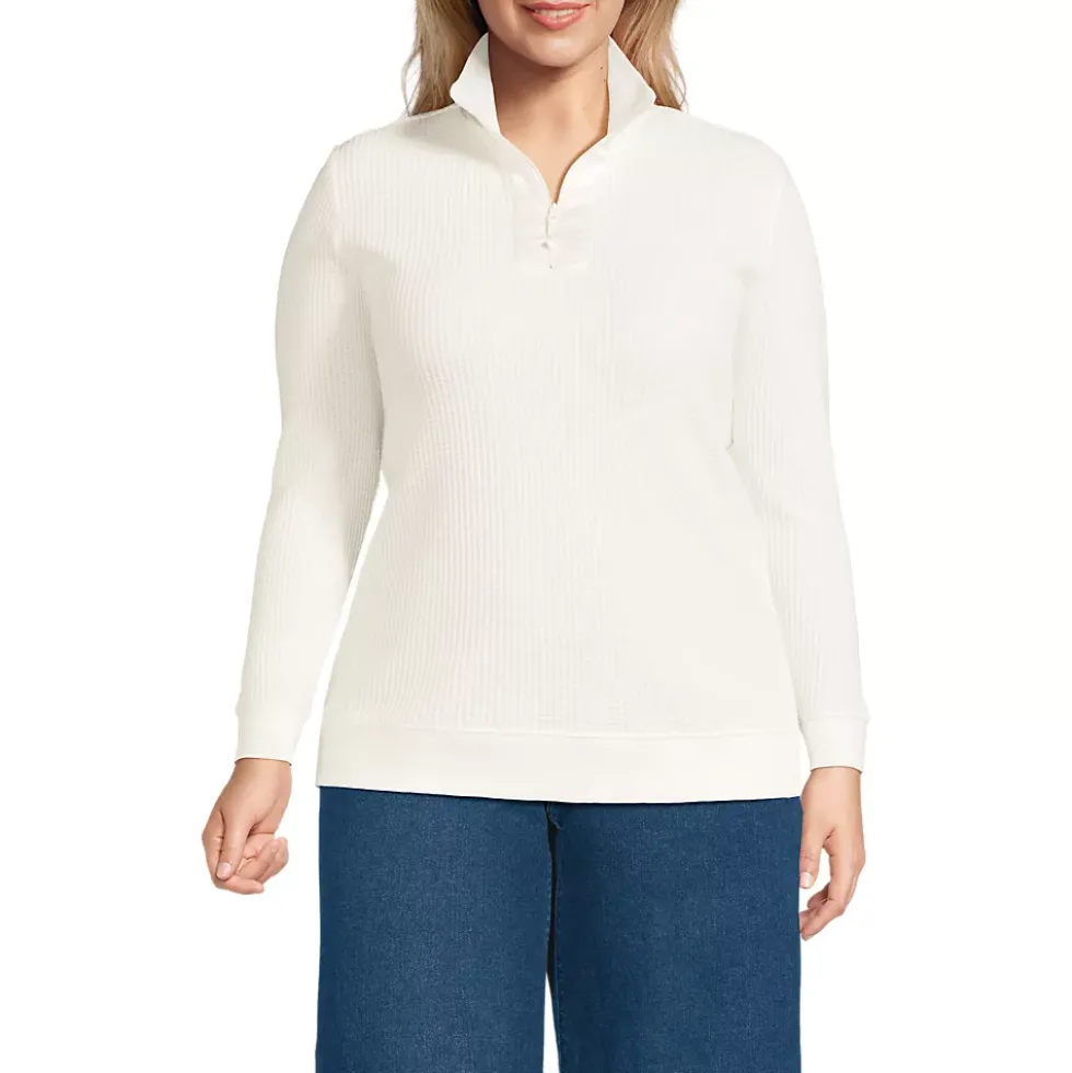 Women's Long Sleeve Waffle Quarter Zip Pullover