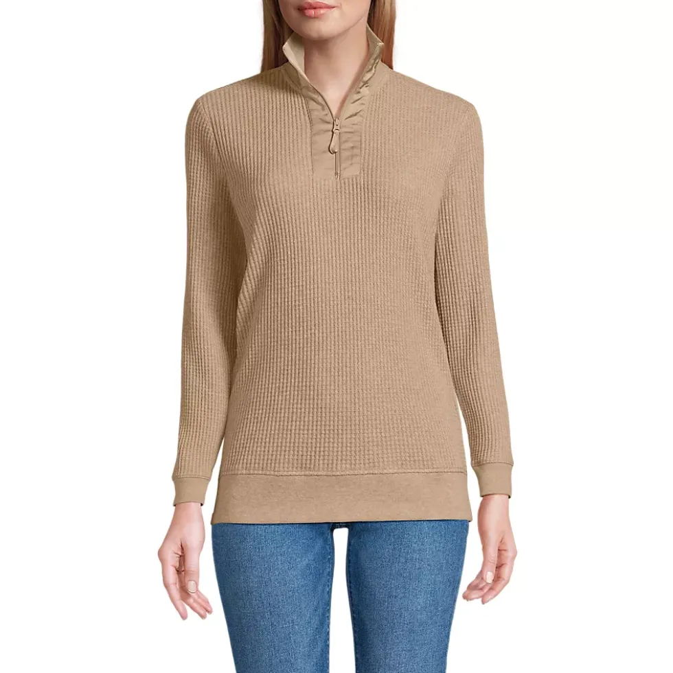 Women's Long Sleeve Waffle Quarter Zip Pullover