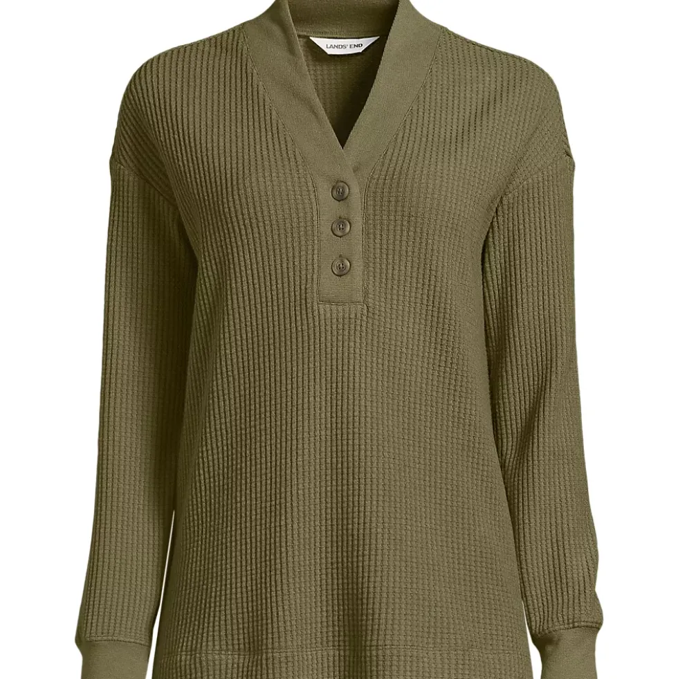 Women's Long Sleeve Waffle Shawl Collar Henley