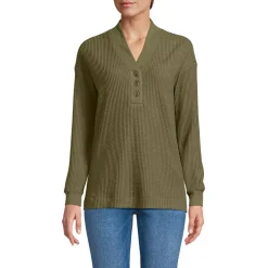 Women's Long Sleeve Waffle Shawl Collar Henley
